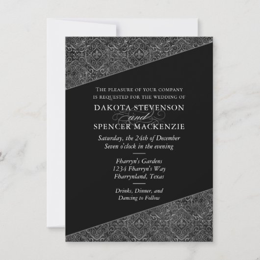 Vintage Fleur de Lis Damask | Grunge Wedding Kaart (Voorkant)