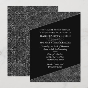 Vintage Fleur de Lis Damask   Grunge Wedding Kaart