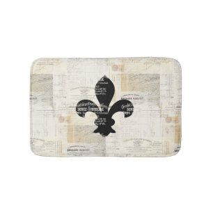 Vintage Fleur de Lis French Ephemera Bath Rug Badmat