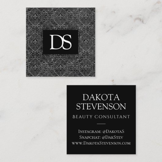 Vintage Fleur de Lis | Grunge Damask Monogram Contactkaartje (Voorkant / Achterkant)