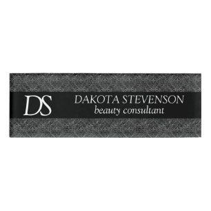 Vintage Fleur de Lis   Grunge Damask Monogram Naambadge