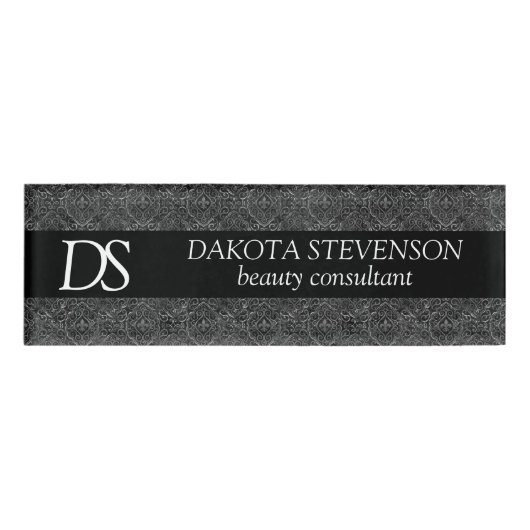 Vintage Fleur de Lis | Grunge Damask Monogram Naambadge (Voorkant)