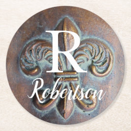 Vintage Fleur De Lis Monogram Initiaal Ronde Kartonnen Onderzetter