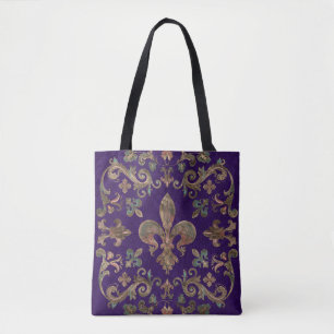 Vintage Fleur-de-lis op koninklijk paars Tote Bag