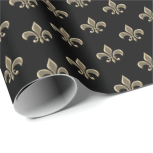 Vintage Fleur de Lis Petite Black Cadeaupapier