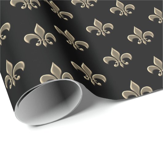 Vintage Fleur de Lis Petite Black Cadeaupapier (Rol Hoek)