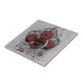 Vintage "fleur de lis"-rode metalen grijpeffecten tegeltje (Zijkant)