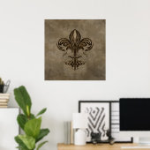 Vintage Fleur-de-lis Sepia Poster (Thuiskantoor)