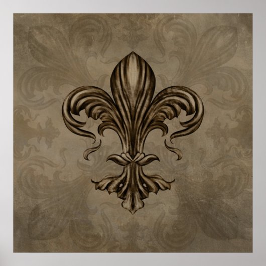 Vintage Fleur-de-lis Sepia Poster (Voorkant)