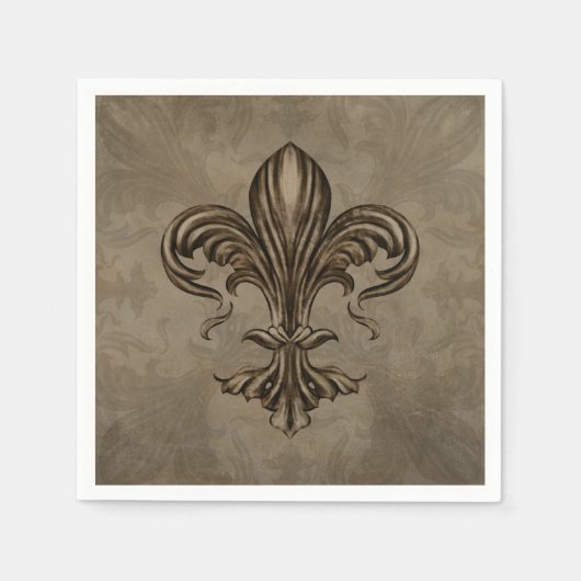Vintage Fleur-de-lis Sepia Servet (Voorkant)