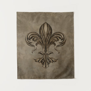 Vintage Fleur-de-lis Sepia Wandkleed