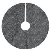 Vintage Fleur de Lis | Zwarte Silver Grunge Damask Kerstboom Rok (Voorkant)