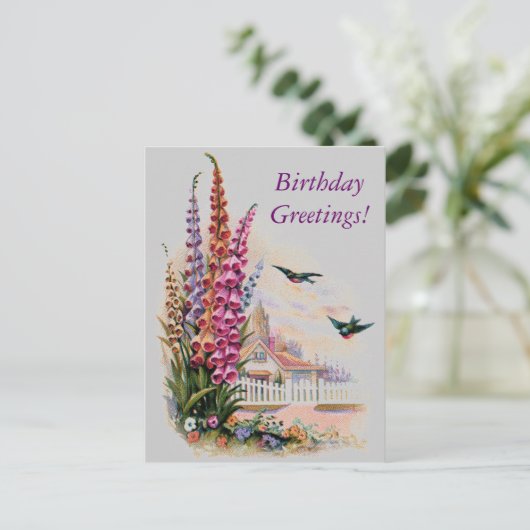 Vintage Flora Birthday Greetings Briefkaart (Staand voorkant)