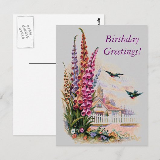 Vintage Flora Birthday Greetings Briefkaart (Voorkant / Achterkant)
