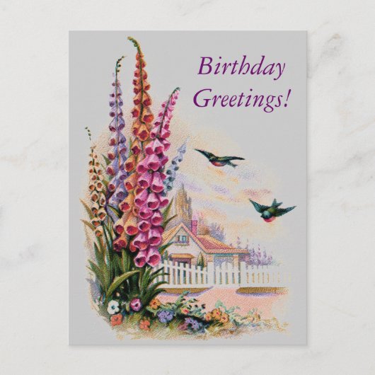 Vintage Flora Birthday Greetings Briefkaart (Voorkant)
