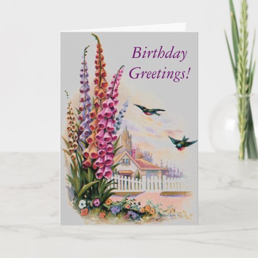 Vintage Flora Birthday Greetings Kaart (Voorkant)