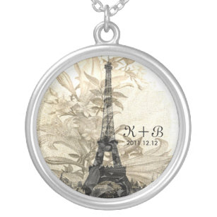 Vintage Flora Paris Eiffel Tower Love Gift Zilver Vergulden Ketting