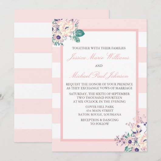 Vintage Flora Wedding Invitations Kaart (Voorkant / Achterkant)