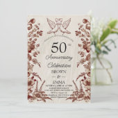 Vintage Floral 50th Wedding Anniversary Invitation Kaart (Staand voorkant)