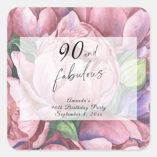 Vintage Floral 90e Verjaardagsfeest Vierkante Sticker (Voorkant)