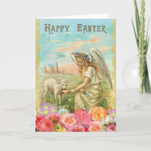 Vintage Floral Angel Easter Greeting Feestdagen Kaart