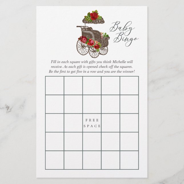 Vintage Floral Baby Baby shower Bingo (Voorkant)