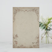 Vintage Floral Beige Briefpapier (Staand voorkant)