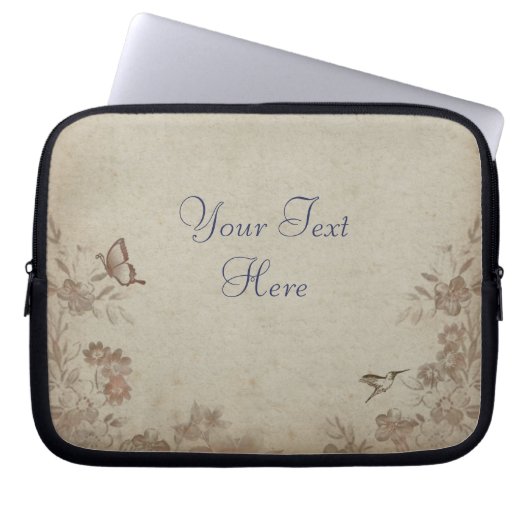 Vintage Floral Beige Laptop Sleeve (Voorkant)