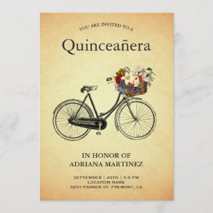 Vintage Floral Bicycle 15th Birthday Quinceanera Kaart