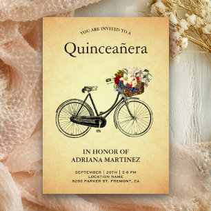 Vintage Floral Bicycle 15th Birthday Quinceanera Kaart