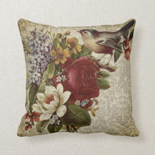 Vintage Floral & Bird Kussen