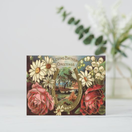 Vintage Floral Birthday Greeting Briefkaart (Staand voorkant)