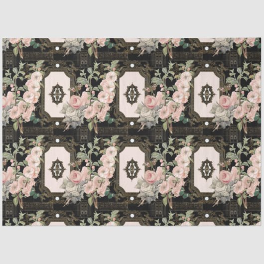 Vintage Floral Black Gold Ephemera ontkoppeling Tissuepapier (Voorkant)