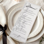 Vintage Floral Black & White Romantic Wedding Menu