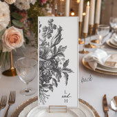 Vintage Floral Black & White Romantic Wedding Menu