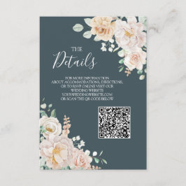 Vintage Floral Blue Wedding QR code Details Insert Informatiekaartje