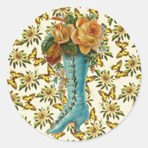 Vintage Floral Boot Ronde Sticker