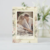 Vintage Floral Botanical Custom Photo Wedding Kaart (Staand voorkant)