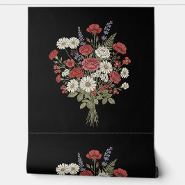 Vintage Floral Bouquet Black Textured  Behang