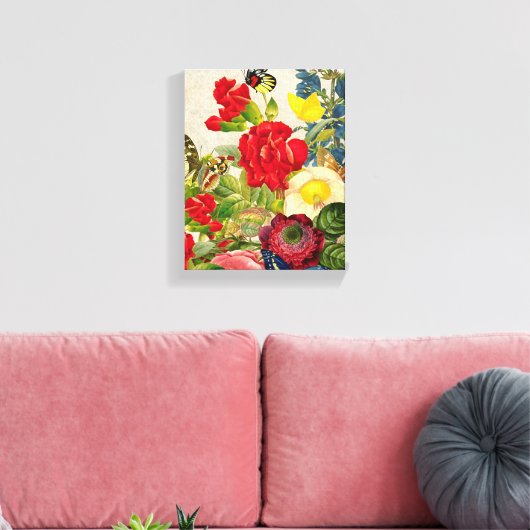 Vintage Floral Bouquet & Butterflies 8x10 Canvas Afdruk (Insitu (Woonkamer))