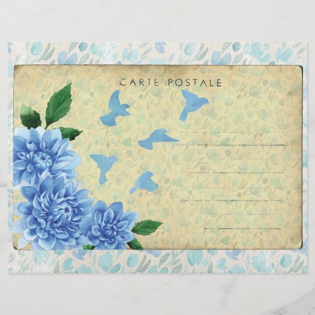 Vintage Floral Briefkaart Scrapbook Ephemera (Voorkant)