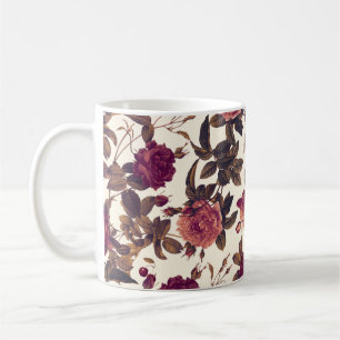 Vintage Floral Burgundy Roos Cherry Koffiemok