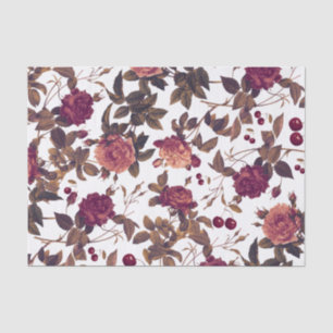 Vintage Floral Burgundy Roos Cherry Tissuepapier