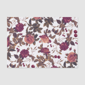 Vintage Floral Burgundy Roos Cherry Tissuepapier
