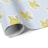 Vintage Floral Buttercups Blue Stripes Pattern Cadeaupapier (Rol Hoek)