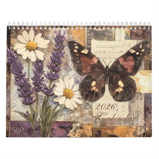 Vintage Floral Butterfly Calendar Kalender (Hoes)
