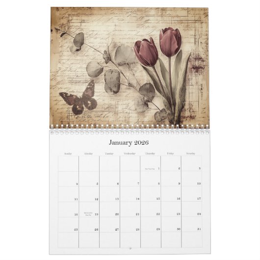 Vintage Floral Butterfly Calendar Kalender (Jan 2026)
