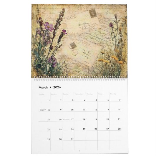 Vintage Floral Butterfly Calendar Kalender (Mar 2026)