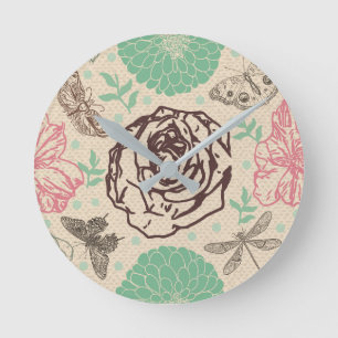 Vintage Floral & Butterfly   Natuur geïnspireerd h Ronde Klok