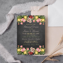 Vintage Floral Chalkboard Wedding Rehearsal Dinner Kaart